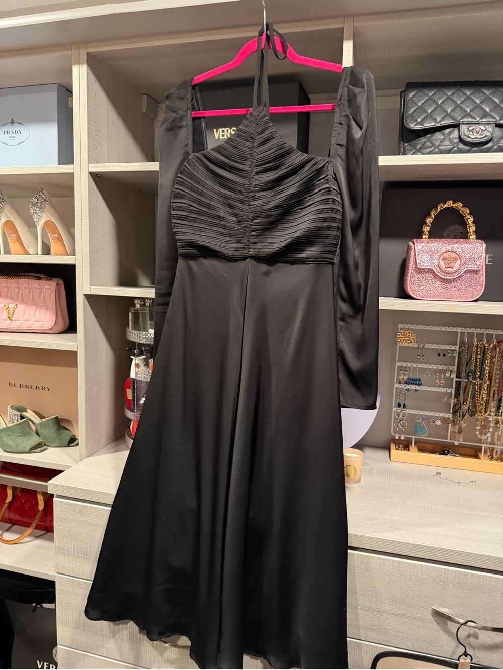 ASTR One-Shoulder Black Satin Midi Dress with Ruched Bodice